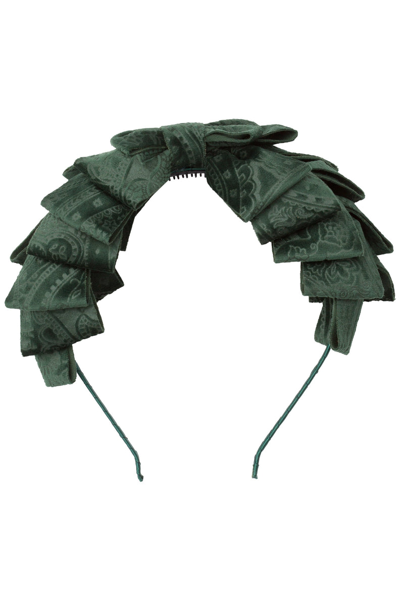 Pleated Ribbon Headband - Hunter Green Paisley Suede - PROJECT 6, modest fashion