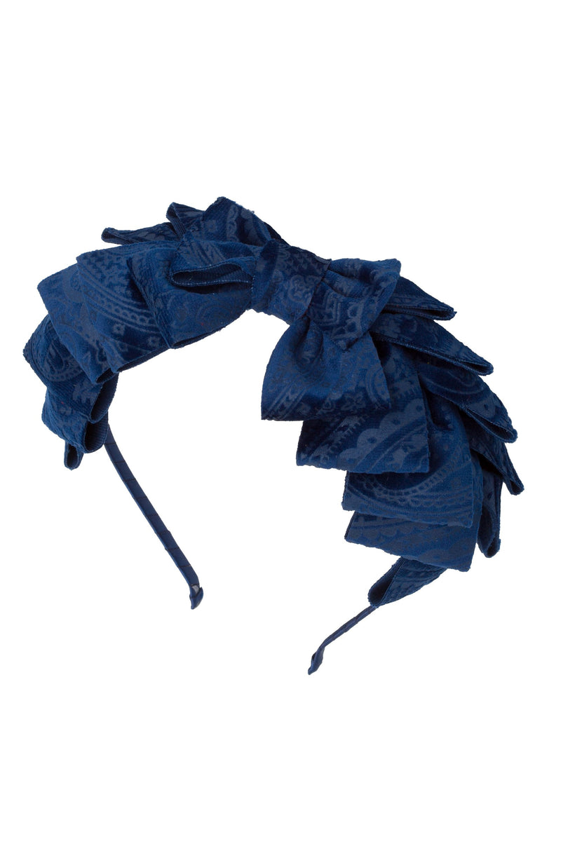 Pleated Ribbon Headband - Navy Paisley Suede - PROJECT 6, modest fashion