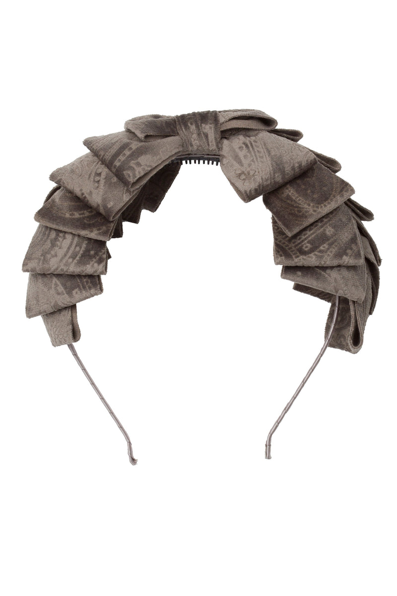 Pleated Ribbon Headband - Smoke Grey Paisley Suede - PROJECT 6, modest fashion