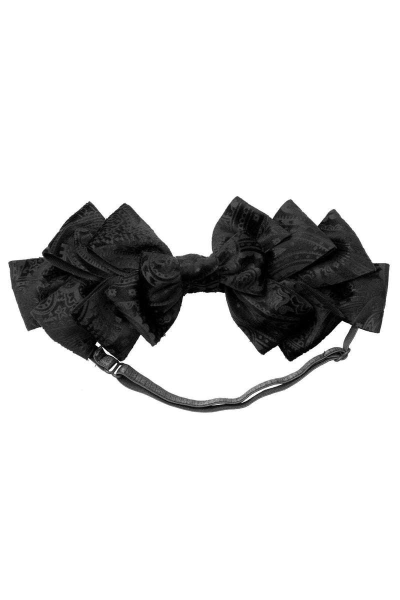 Pleated Ribbon Wrap - Black Paisley Suede - PROJECT 6, modest fashion