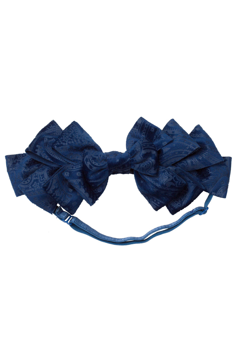 Pleated Ribbon Wrap - Navy Paisley Suede - PROJECT 6, modest fashion