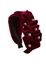 Ruffled Pearl Velvet Headband - Burgundy - PROJECT 6, modest fashion