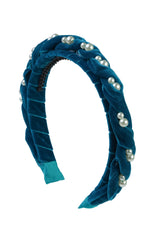 Twisted Pearl Velvet Headband - Turquoise - PROJECT 6, modest fashion