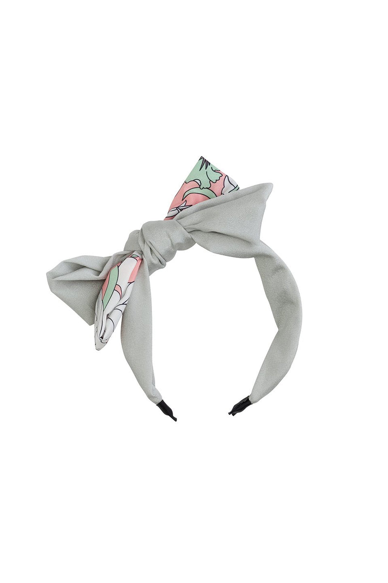 Wide Knot Headband - Light Grey/ GreenPink Print - PROJECT 6, modest fashion