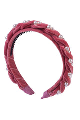 Twisted Pearl Velvet Headband - Raspberry - PROJECT 6, modest fashion