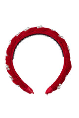 Twisted Pearl Velvet Headband - Red - PROJECT 6, modest fashion