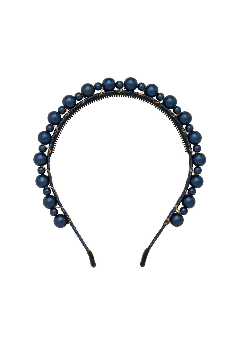 Uneven Pearls Headband - Navy